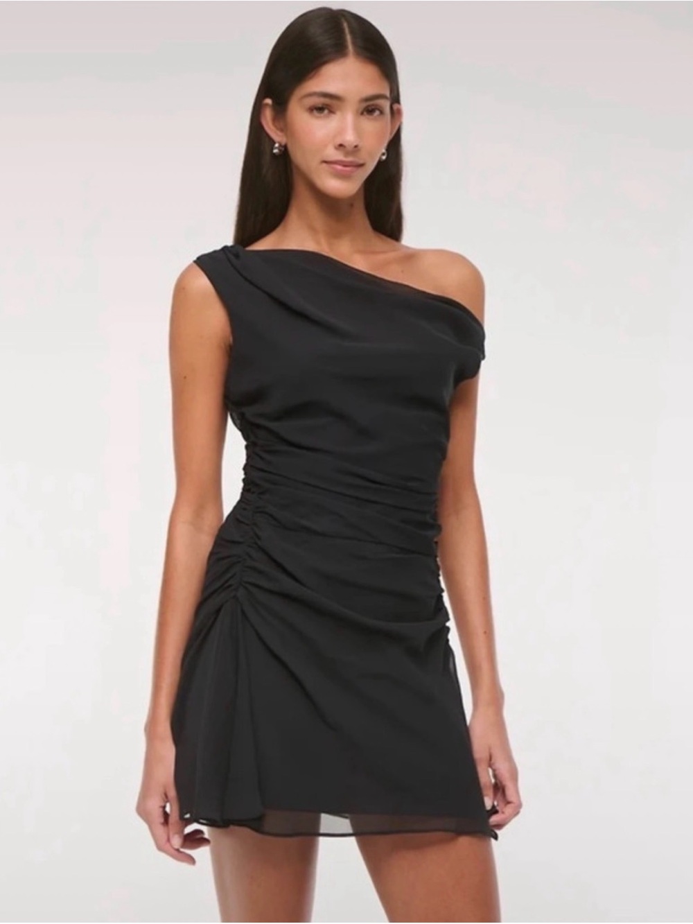 Abercrombie & Fitch Black One-Shoulder Ruched Mini Dress